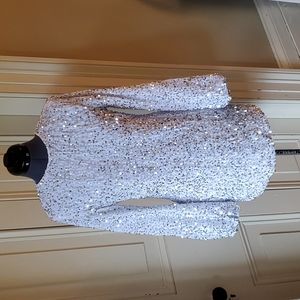 Medium white/silver velvet/sequin minidress